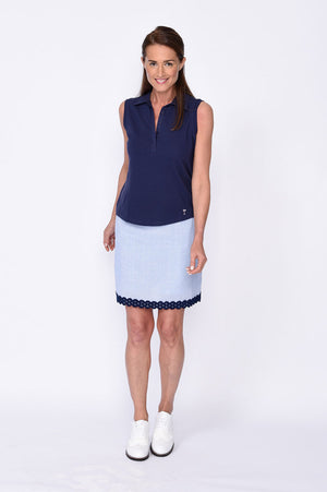 Navy Trim Stretch Cotton Skort | Fashion First | Available in 2 Lengths