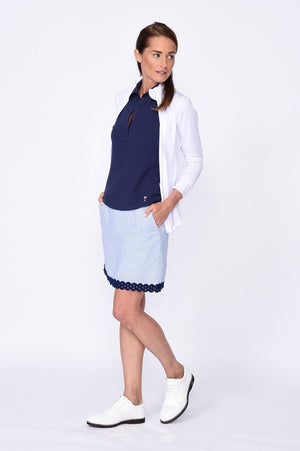 Navy Trim Stretch Cotton Skort | Fashion First | Available in 2 Lengths