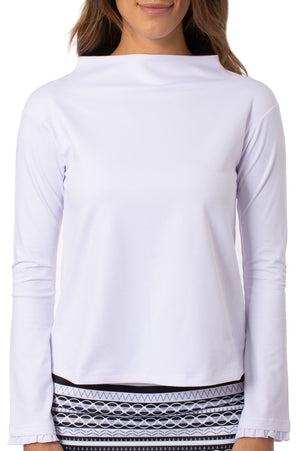 White Funnel Neck Pullover Top