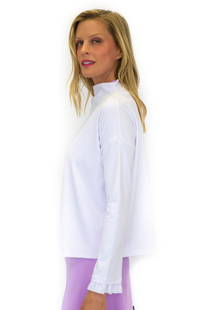 White Funnel Neck Pullover Top
