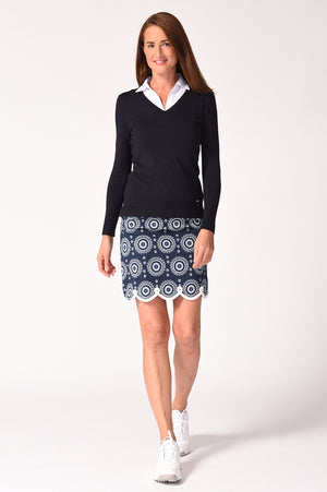 Navy Medallion Stretch Cotton Skort | Jump Rope | Available in 2 Lengths