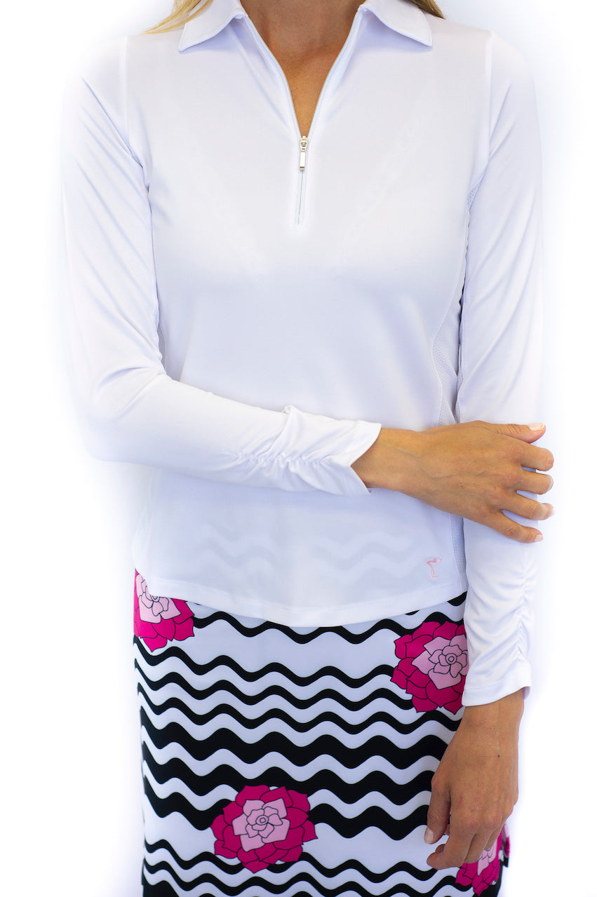 Long Sleeve Zip Tech Polo - White