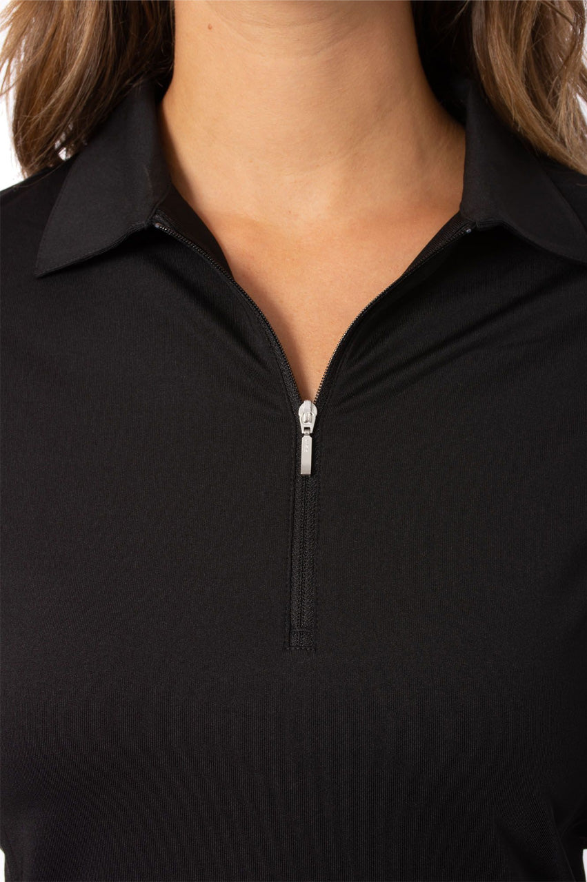 Golftini  Black Long Sleeve Zip Stretch Polo - Women's Golf Tops