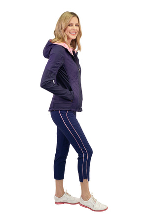 Navy/Light Pink Stretch Ankle Pant