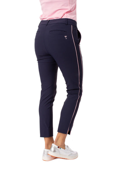 Golftini | Navy and Pink Stripe Pull-On Ankle Pant | Women's Golf Pant