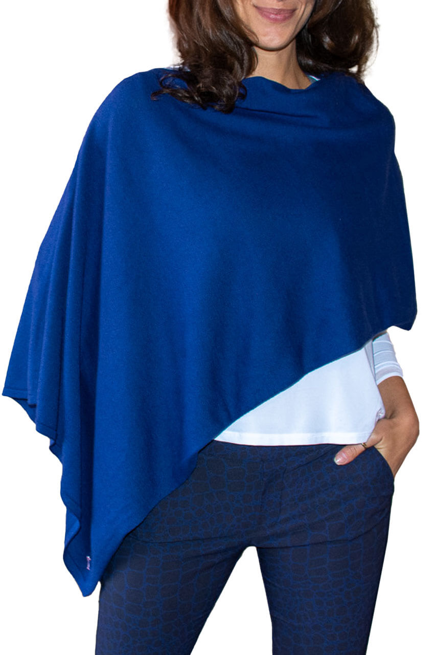 Women's navy cashmere cotton poncho for luxury shoppers