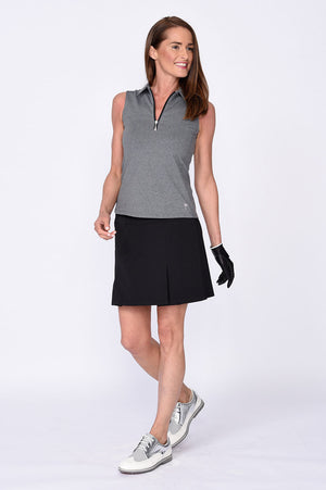 Sleeveless Zip Tech Polo - Heather Grey