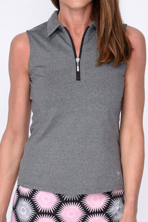 Sleeveless Zip Tech Polo - Heather Grey