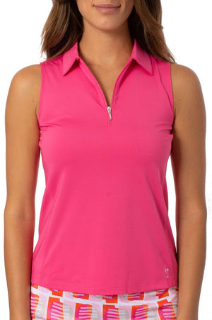 Womens Hot Pink Sleeveless Golf Polo with Zipper