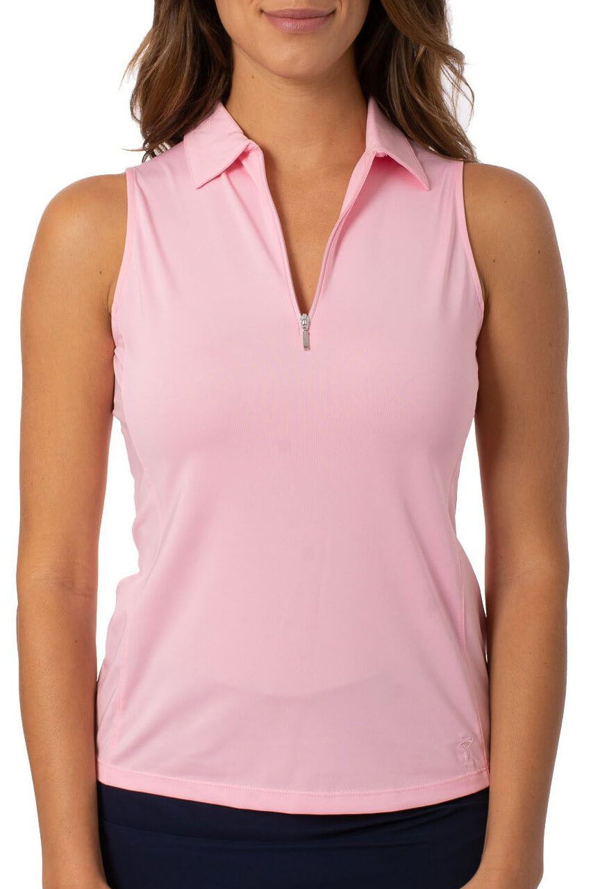 Womens Light Pink Sleeveless Golf Polo with Zipper