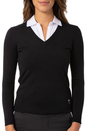 Black Stretch V-Neck Sweater