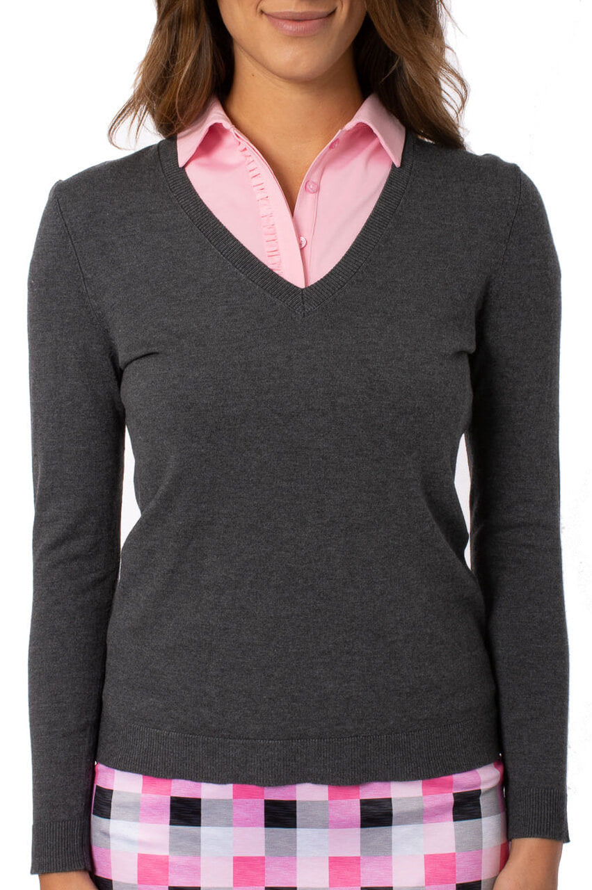 Charcoal Stretch V-Neck Sweater
